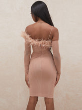Pbong mid size graduation outfit romantic style teen swag clean girl ideas 90s latina aestheticWinter Sexy Women HL Bandage Dresses Bodycon Slash Neck Feathers Club Off Shoulder Celebrity Vestido Knee Length